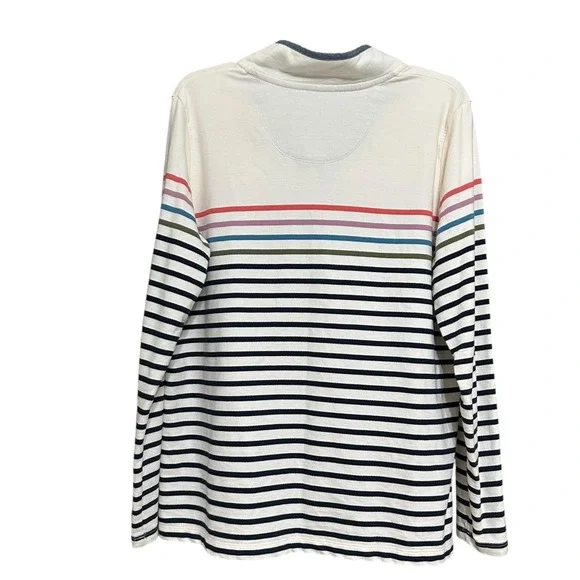 L.L.Bean Long Sleeve Striped Polo Shirt Womens L Cream Navy Preppy Old Money - Picture 2 of 6